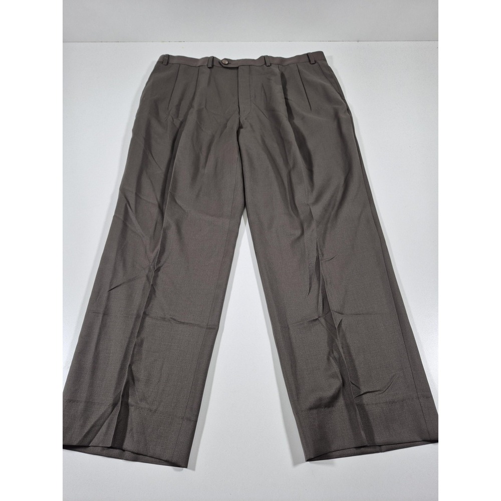 Franco Tassi Dress Pants Mens 40x29 Brown Wool Cashmere Pleated Flannel Formal